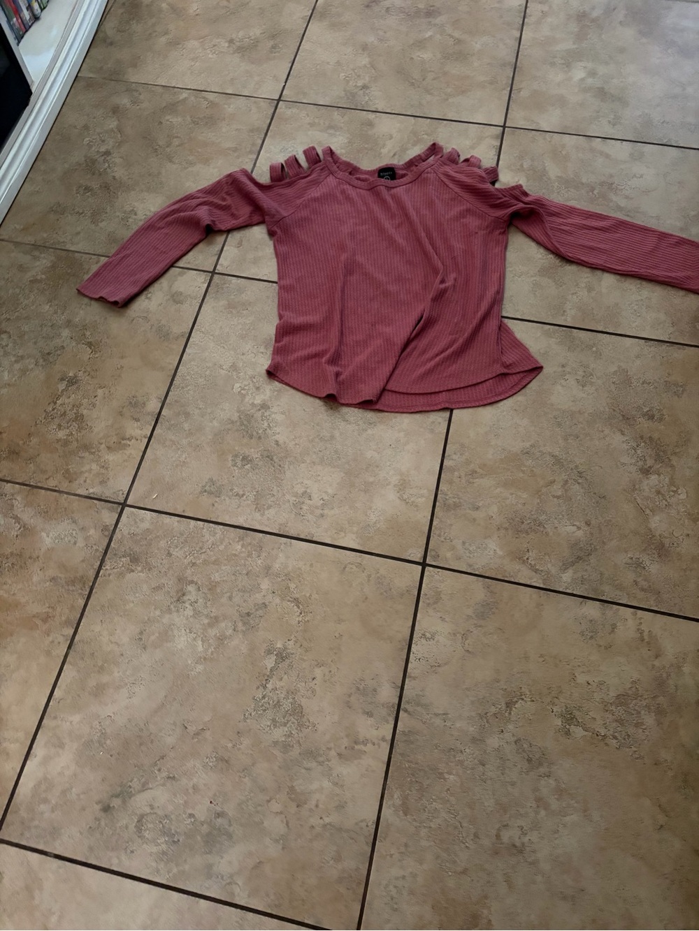 Ribbed Cold-Shoulder Long Sleeve Top - Dusty Rose